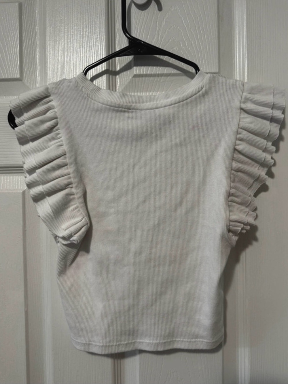Zara White Ruffle Sleeve Ribbed Crop Top - Picture 4 of 8